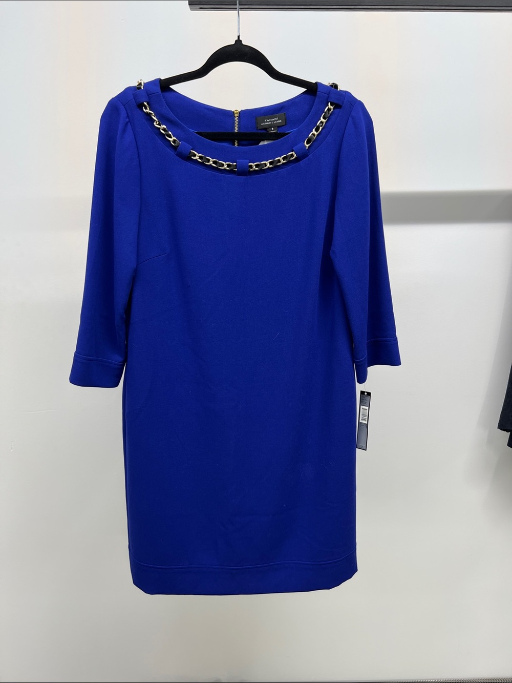 Cobalt Blue Chain-Detail 3/4 Sleeve Sheath Dress